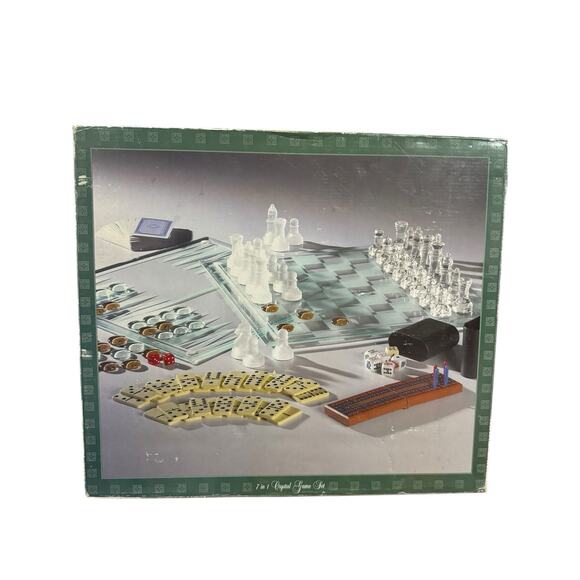 Bealls Palais Royal Stage 7 In 1 Crystal Glass Game Set Chess Cards Backgammon - Picture 1 of 10